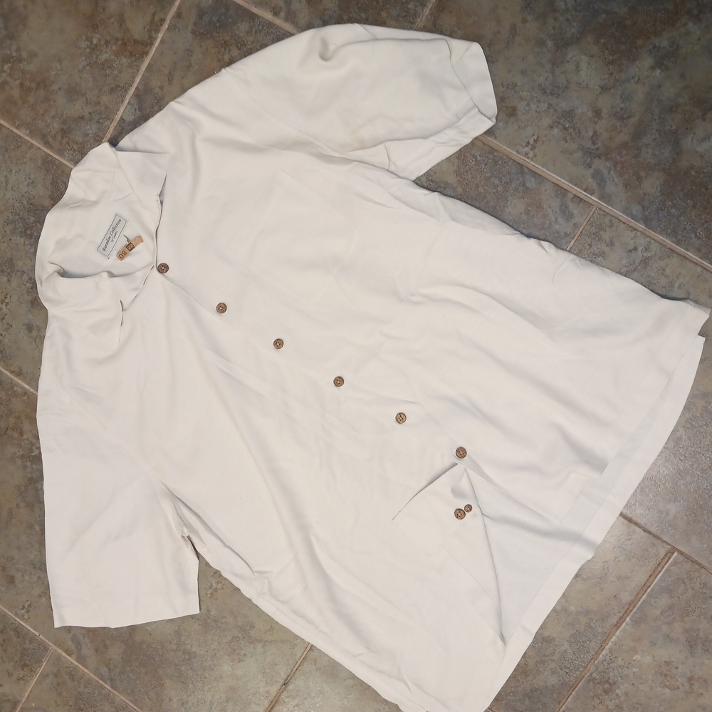White Mens Silk Button-Up Shirt with Wood Buttons